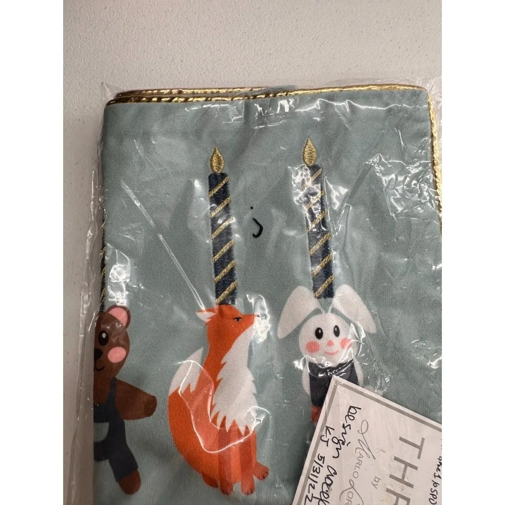 Thro Marlo Lorenz pillow case Woodland Animal Hanukkah Embroidered Velvet Fox